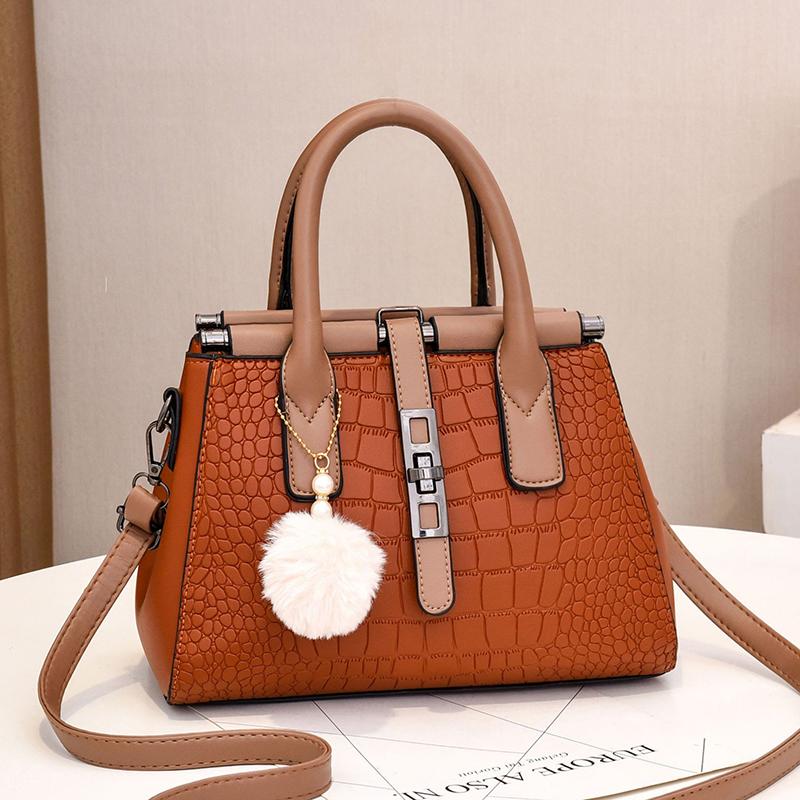

Fashion Crocodile Leather Frame Top Open Handbag High Quality Western Style Large Capacity Shoulder Bag, Black