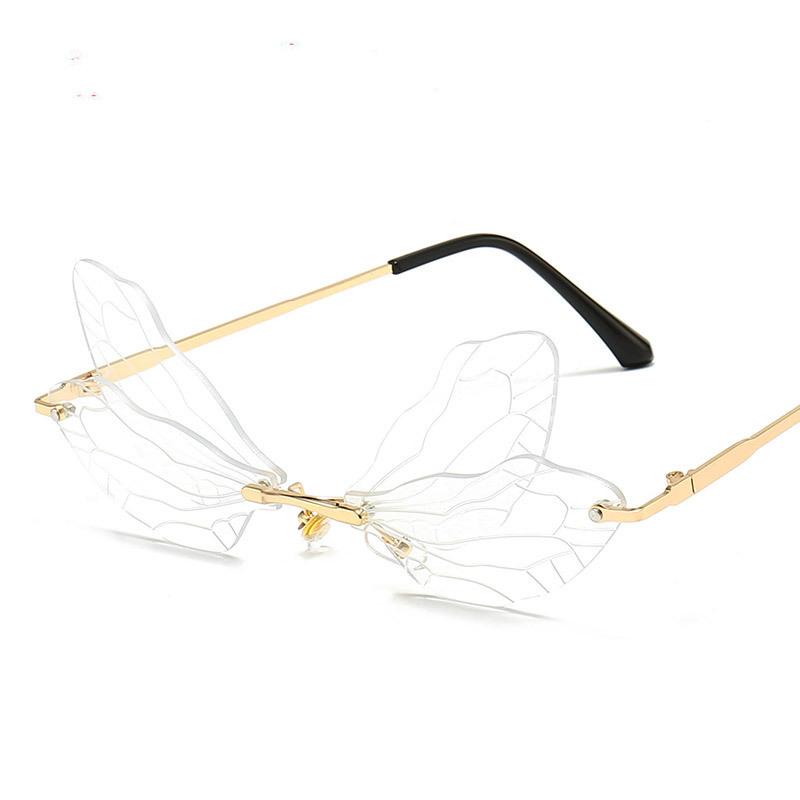 

Fashion Butterfly Rimless Sunglasses Women 2021 Designer Cloud Tassel Punk Sun Glasses Unique Big Clear Green NX