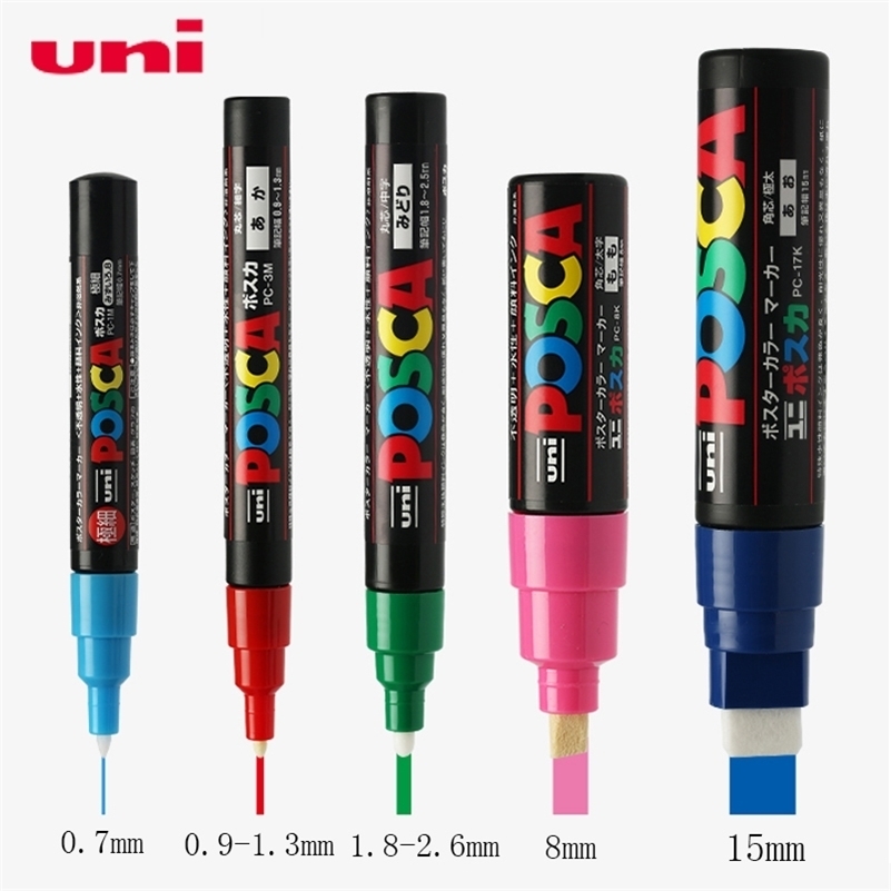 

5pcs/set Uni POSCA Water-based Marker Pen PC-1M/3M/5M/8K/17K Pop Poster Advertising Pen Hand-painted Comic Graffiti Painting 201125