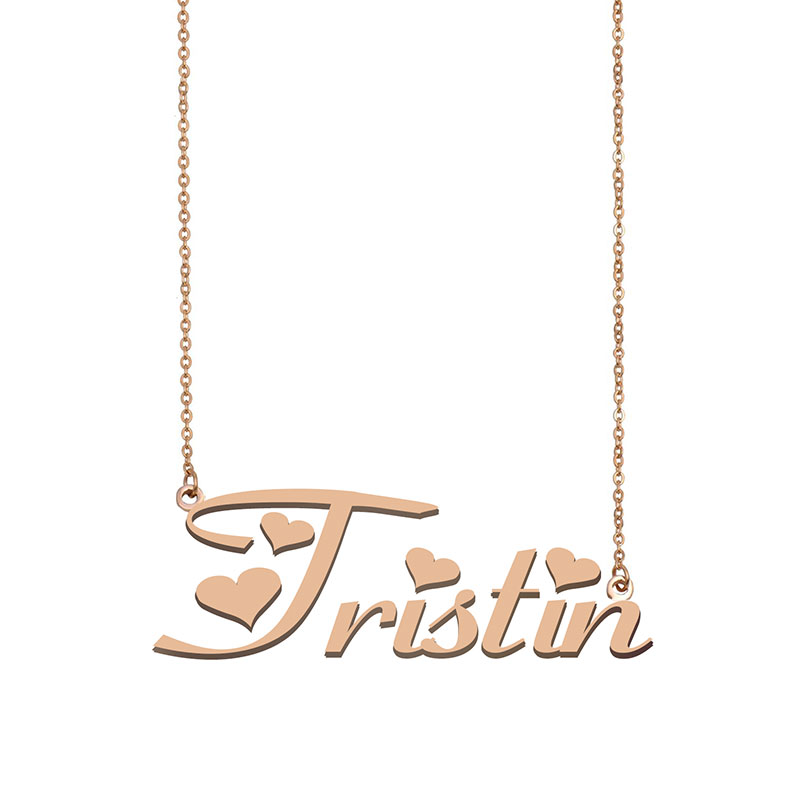 

Tristin Name Necklace Custom Nameplate Pendant for Women Girls Birthday Gift Kids Best Friends Jewelry 18k Gold Plated Stainless Steel, Silver