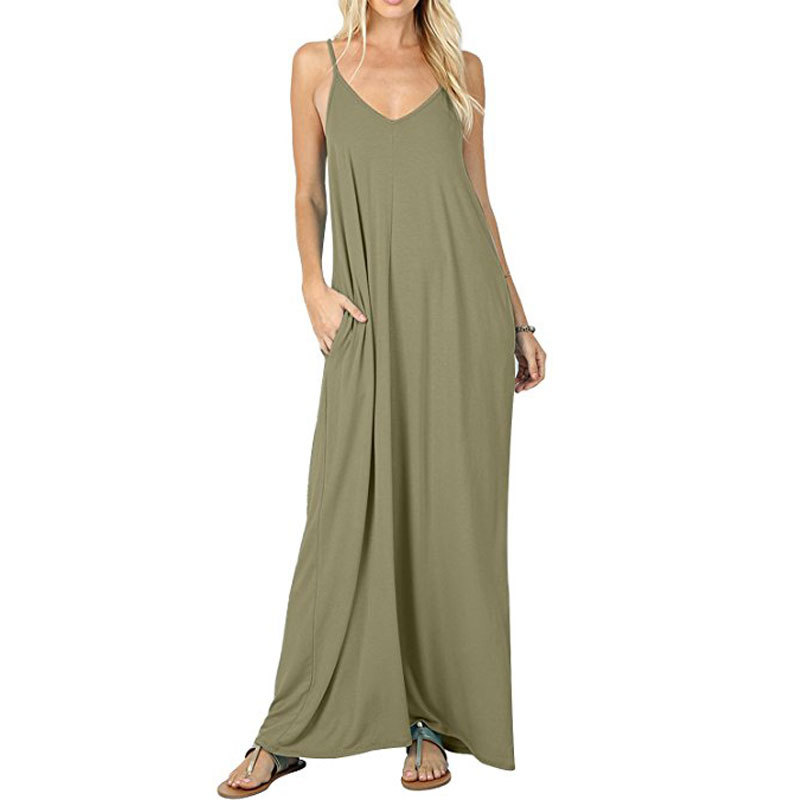 

2020 Summer Long Loose Dress Women Beach Dress Ladies Maxi Floor Length Party Dress Female Pocket Backless Dresses For Women, Light blue
