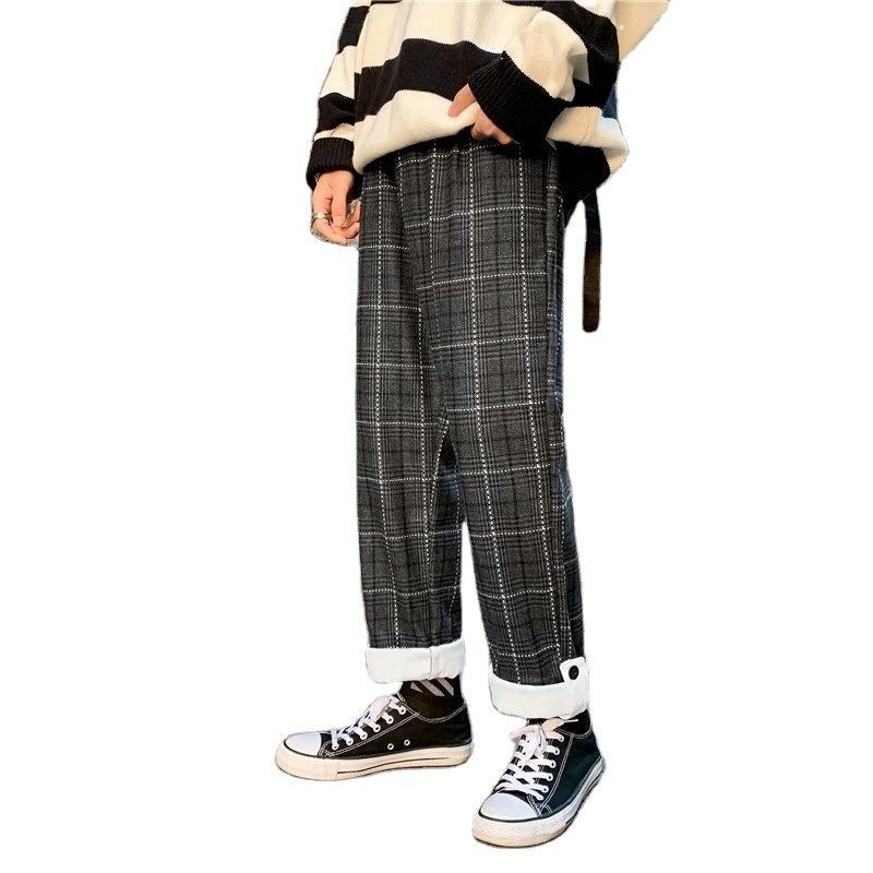 

Plaid Pants Men Joggers Casual Straight Harem Pants Men Korean Hip Hop Trousers Streetwear Sweatpants Harajuku Male Clothing, Black