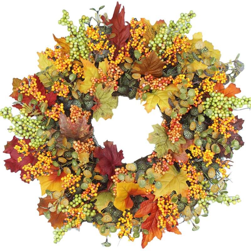 

Artificial Fall Wreath Door Wreath Autumn Berry for Front Door Wall Window Wedding Party Home Decor, As shown
