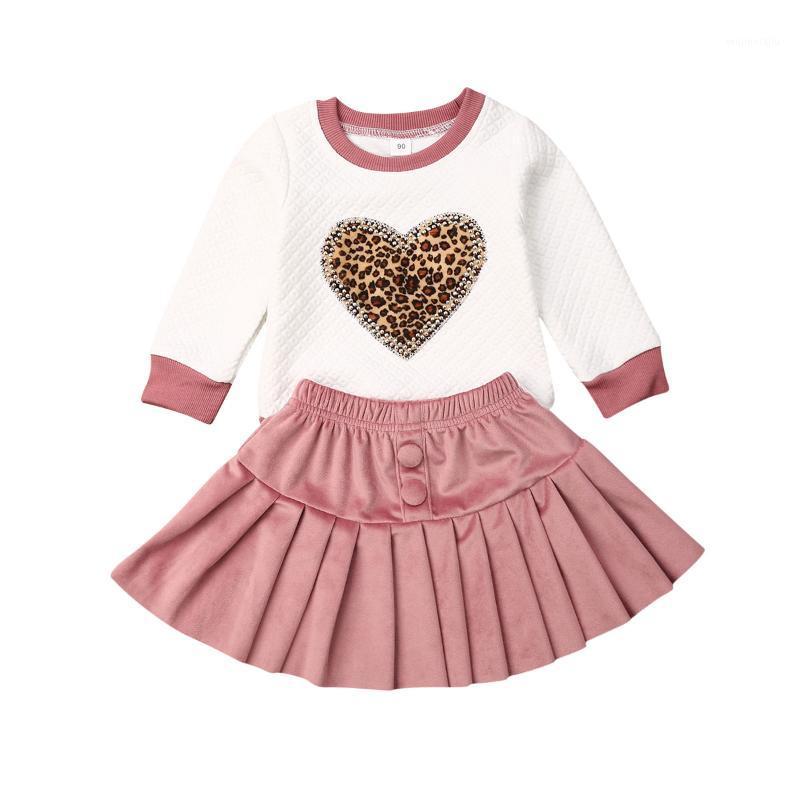 

Autumn Winter Clothing Set 1-6Years Baby Girl Toddler Kids Outfit Long Sleeve Shirt Pleated Velvet Skirts Clothes1, Pink