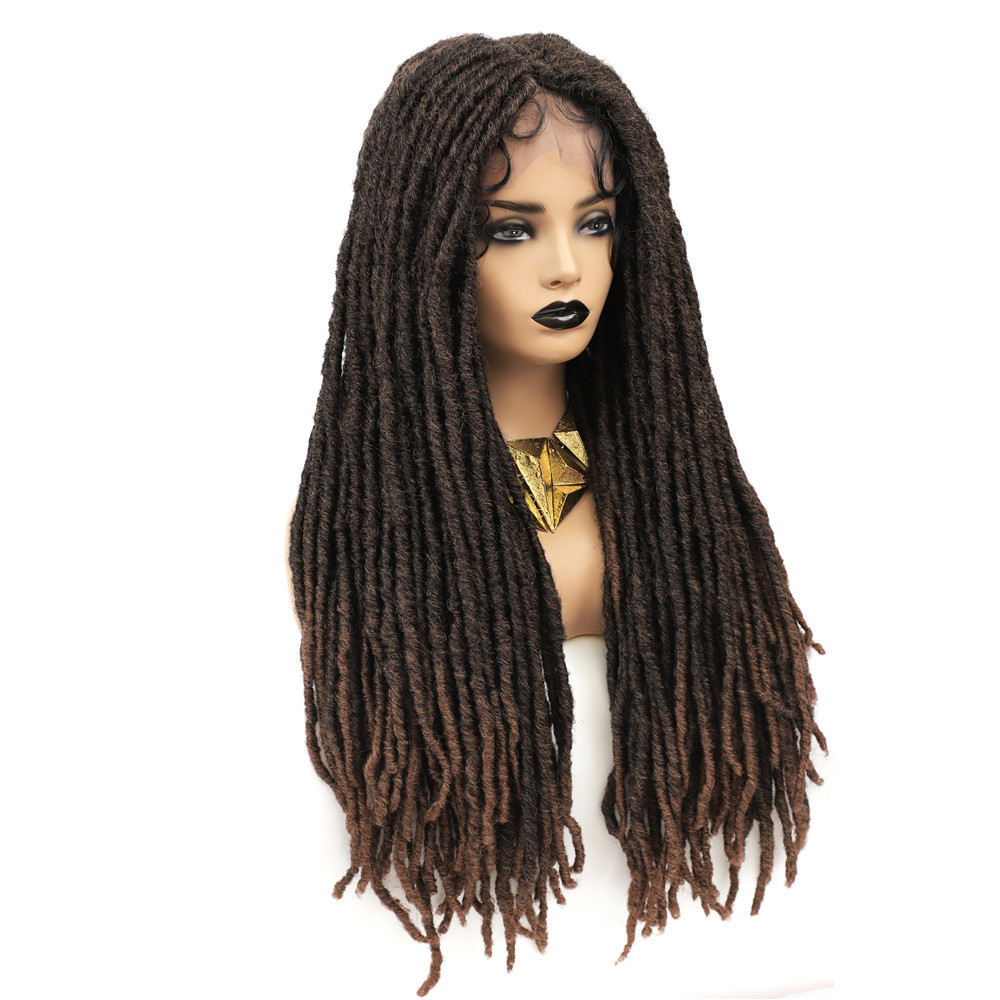 Costume Accessories Braided Lace Front Wig Faux Locs Crochet Braid Hair 28 Inches Long Dreadlock Wigs Middle Part Braids Wigs For Black Wome-image-749077567