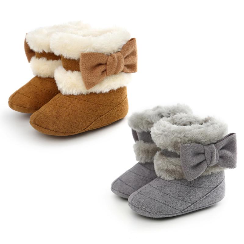 

Boots Winter Infant Suede Snow Soft Sole Cute Bowknot First Walker Toddler Plush Lined Prewalker Fleece 0-18M, Black;grey