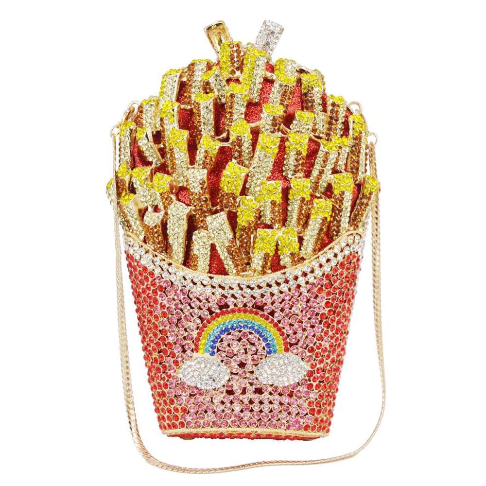 

Newest Designer French Fries Chips Clutch Women Crystal Evening Minaudiere Bag Diamond Wedding Handbag Bridal Purse A27 Q1113, 15 wholesale