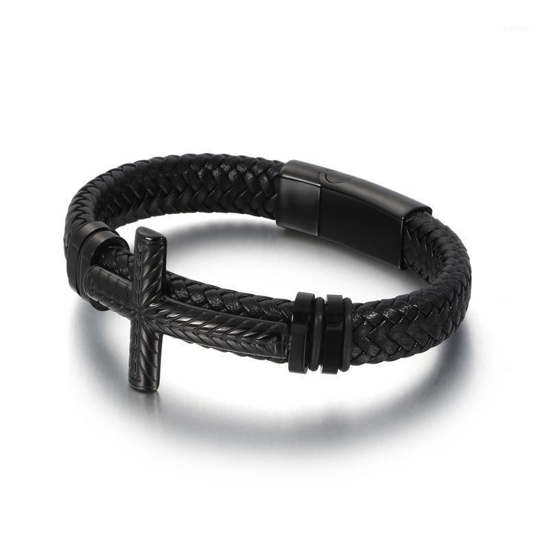 

Classic Fashion Creative Cross Men's High Quality Metal Bracelet Braided Charm Leather Bracelet1