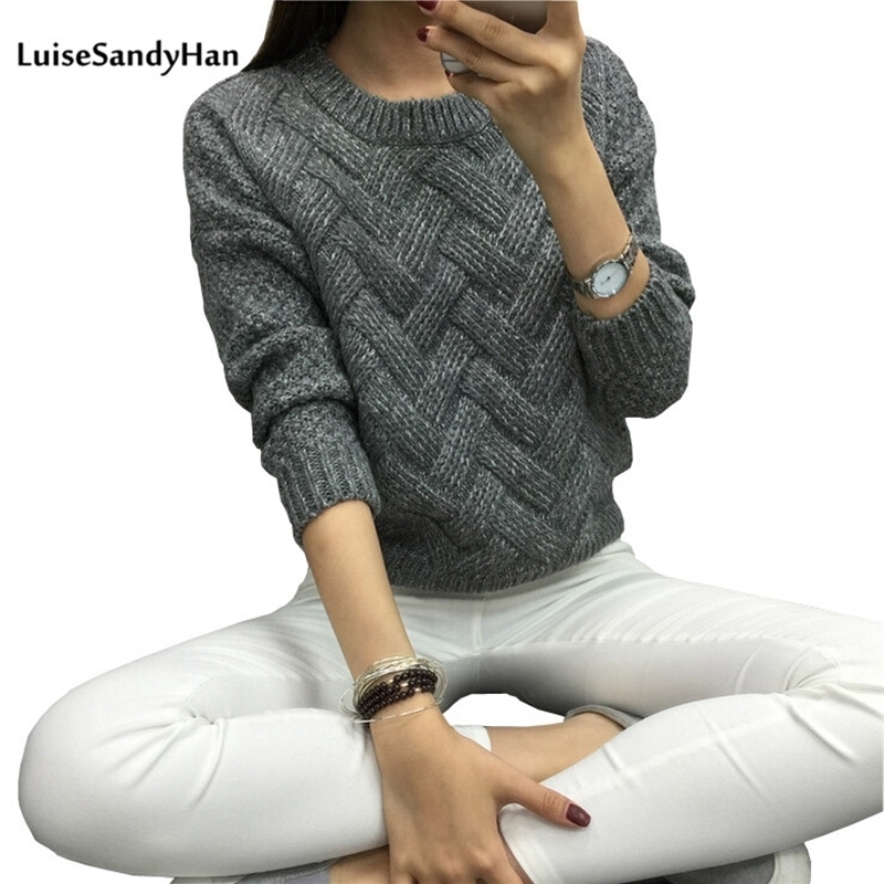 

LuiseSandyHan Women Pullover Female Casual Sweater Plaid O-neck Long Sleeve Mohair Sweater Autumn And Winter Style 201111, Dark grey