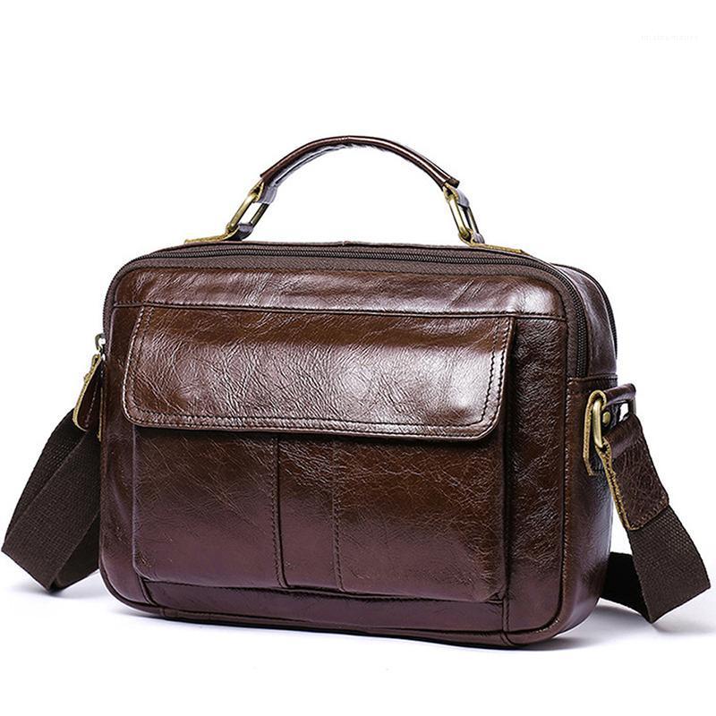 

Men's Genuine Leather Small Briefcase Vintage Shoulder Bag Multi Pocket Handbags Messenger Bags For Men Leather Sling totes Bag1, Gray