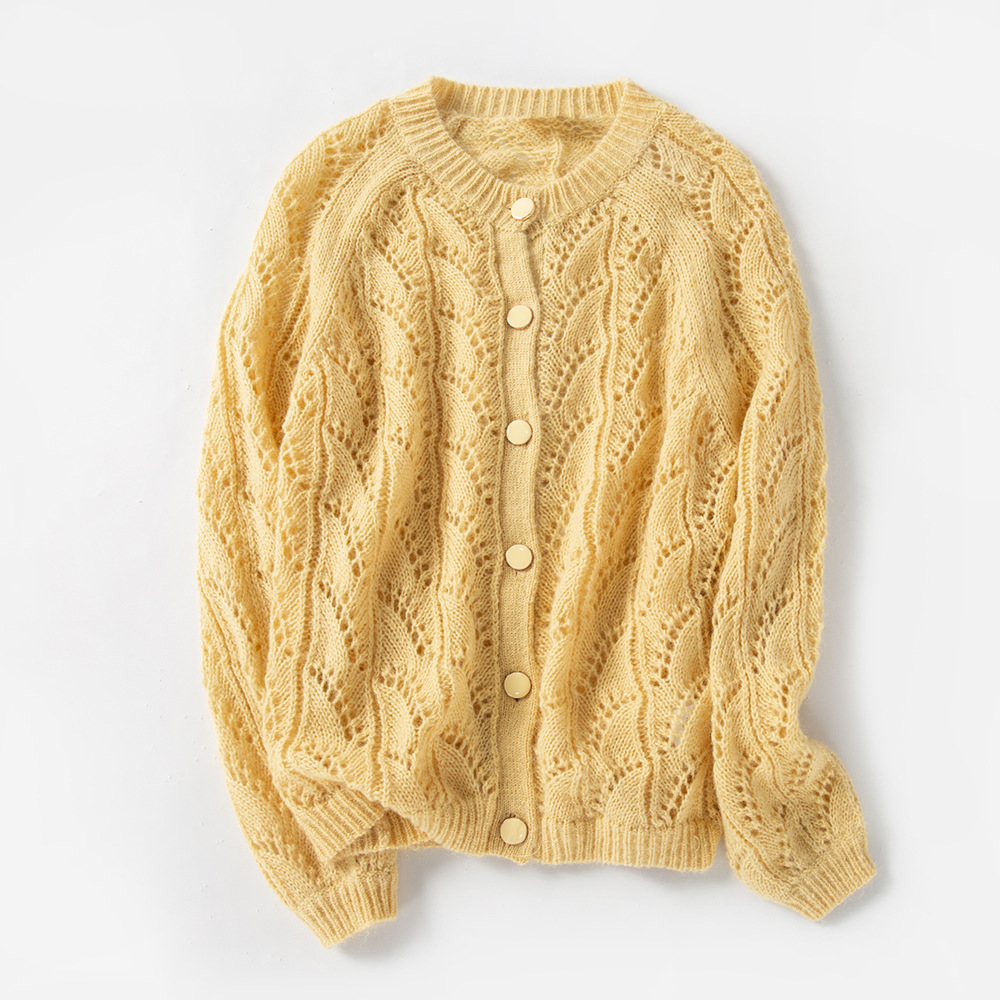 

New Mohair 2021 Woolen Women Knit Cardihan Sweater Early Autumn Luxury Designer Woman Vintage Clothes 1j37 IPGC, Yellow