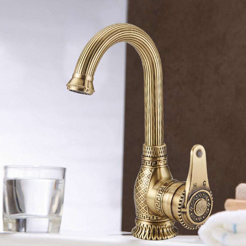 

Antique Brass Bathroom faucet Kitchen Faucet Vessel Basin Sink Mixer Tap Cold Hot Water taps Art Carved Good Quality LJT257H