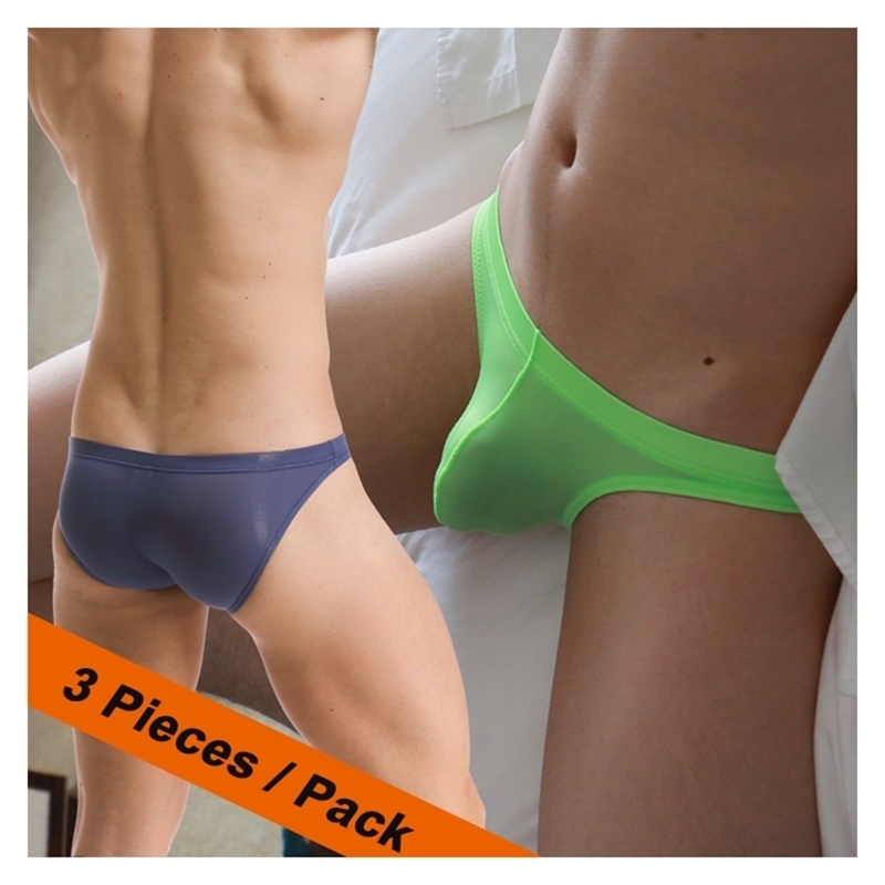 

Transparent Underwear Men Briefs New U Convex Lingerie Sexy Hommes Tulle Low Waist Gay Bikini Mens Silk Panties Briefs 201112, Ice silk briefs