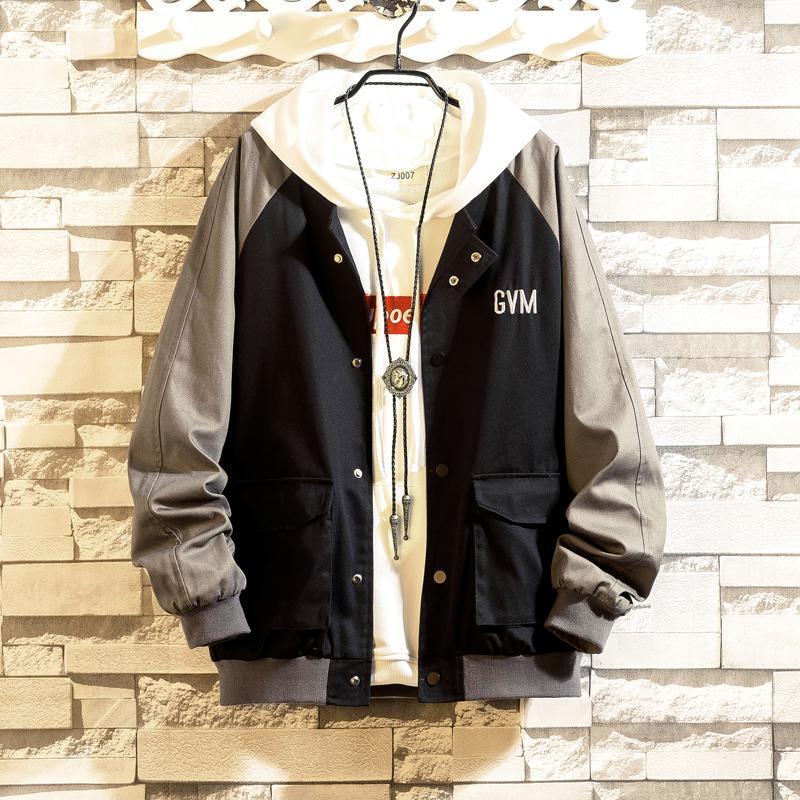 

New spring new coat male Korean version of the trend of color matching casual jacket handsome tooling baseball collar scorpion1, Black