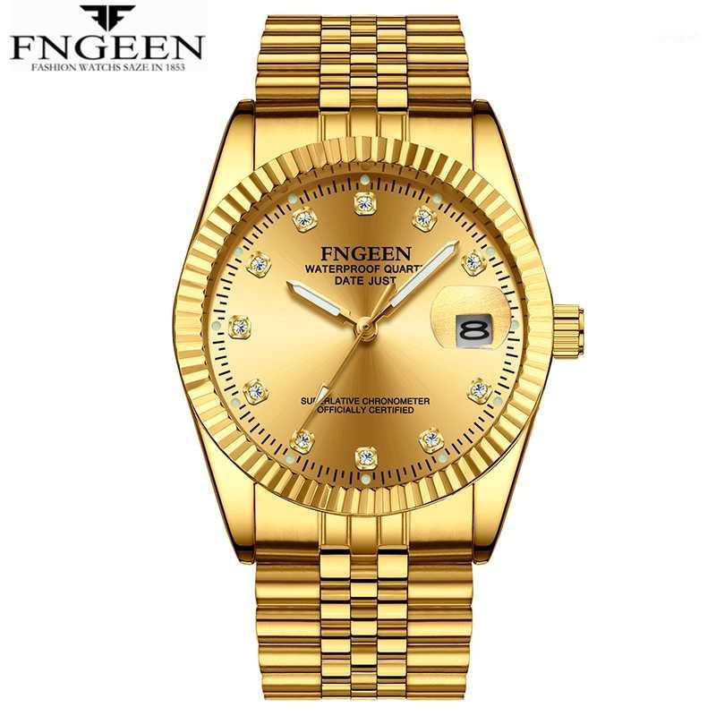 

Wristwatches Luxury FNGEEN Watch Men Business Rhinestone Relogio Male Clock Men's Quartz Gold Watches Top Brand Waterproof Date Wrist W
