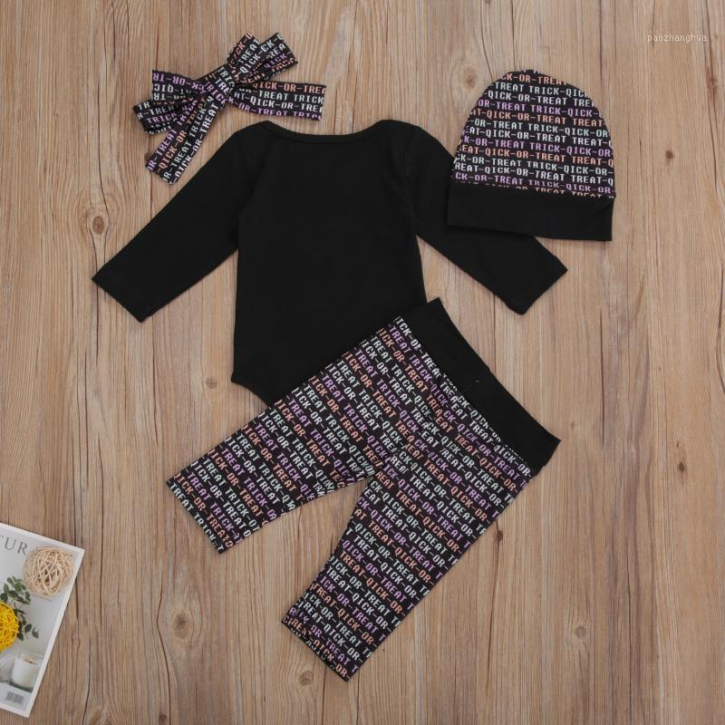 

2020 Baby Holloween Clothes Sets Newborn Babies Boys Girls Cotton Bodysuit Top Long Pants Hats Headband 4Pcs Infant Baby Outfits1