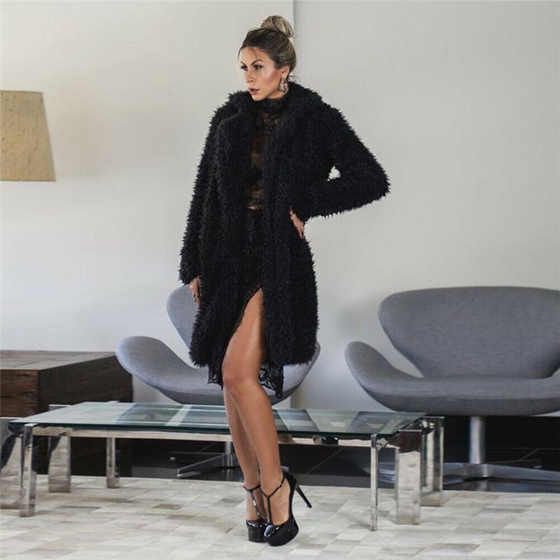 

Trendy Women clothes Autumn Winter Long Sleeve Cardigan Slim Fit Fleece Coats solid turn-down collar outerwear one pieces, Black