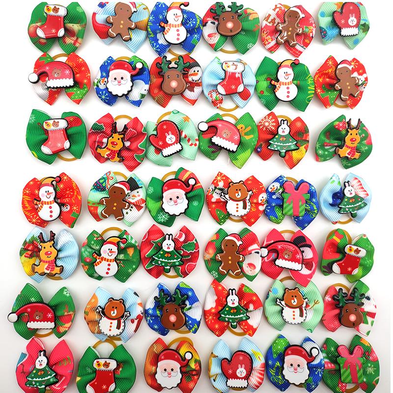 

30/50 Pc Christmas Puppy Dog Hair Bows Rubber Bands Pet Dog Hair Grooming Accessories Xmas Pet Supplies Bows Accessories, 30 pcs