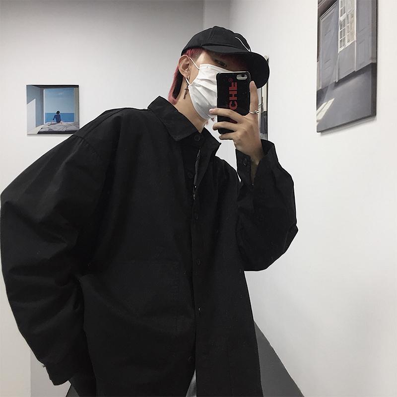 

Aetosk Korean fashion dark solid loose Long Sleeve Shirt, As pic