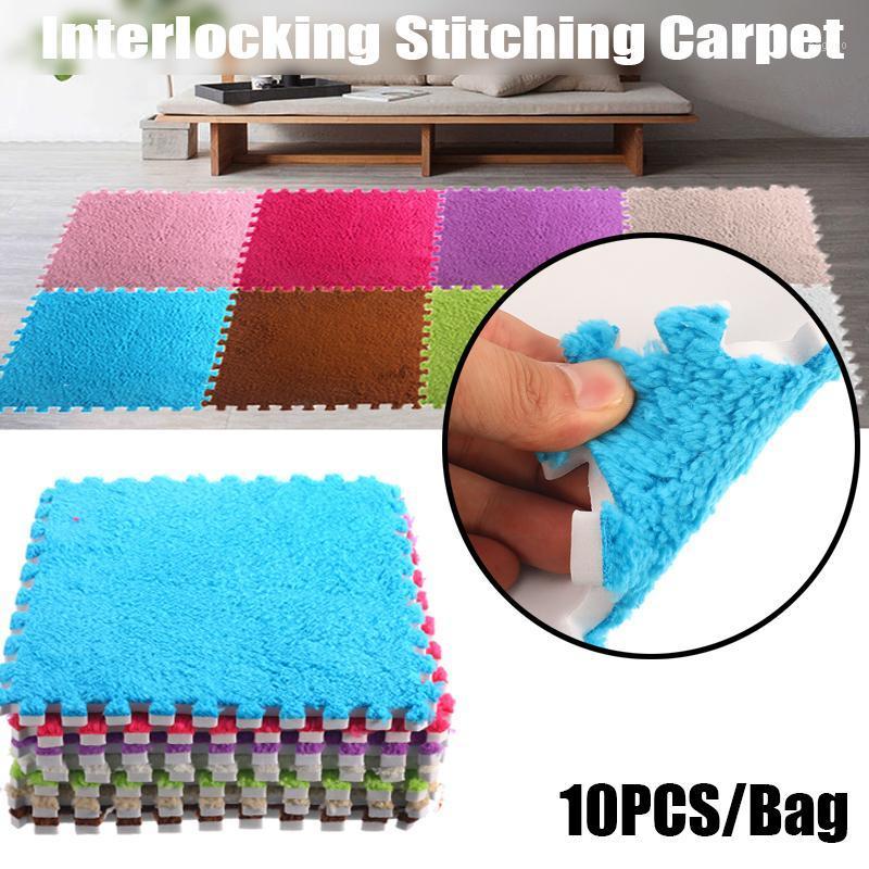 

10 Pcs/Bag 30*30cm EVA Foam DIY Puzzle Mat Stitching Carpet Villi Shaggy Carpet Mat Plush Soft Area Rug Children Baby Playmat1, Red