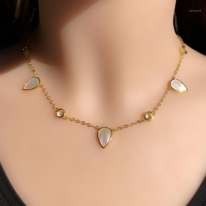 

Chokers Water Drop Natural Freshwater Mother Of Pearl Sea Shell Pendant Necklaces For Women Colorful Crystal Glass Stone Choker Necklace1
