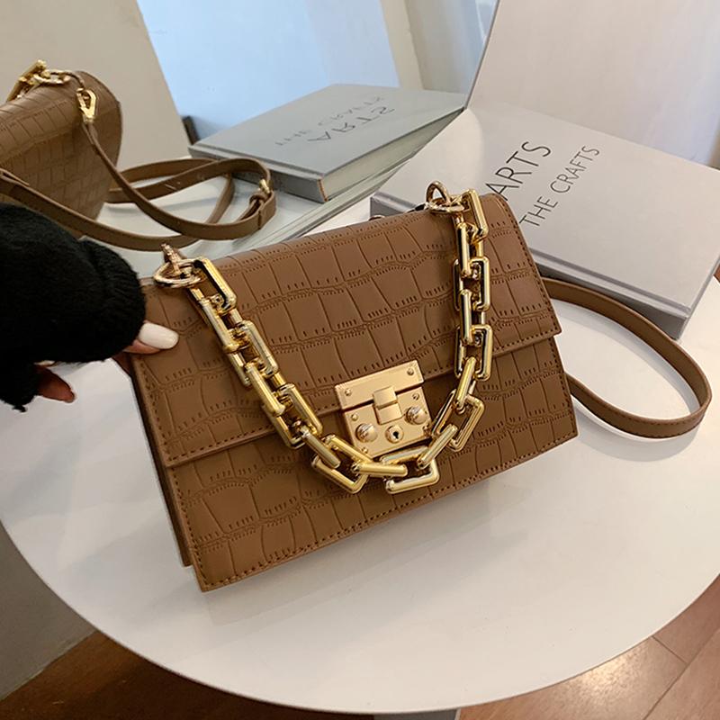 

2021 Thick Chain Small PU Leather Flap Bags 2021 Trend Women's Trending Designer Crossbody Shoulder Handbags, Black