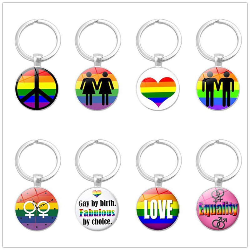 

Fashion Gay Lesbian Pride Sign Keychains For women Men Rainbow color Glass Gemstone charm Key Chains LGBT Jewelry accessories 159 O2