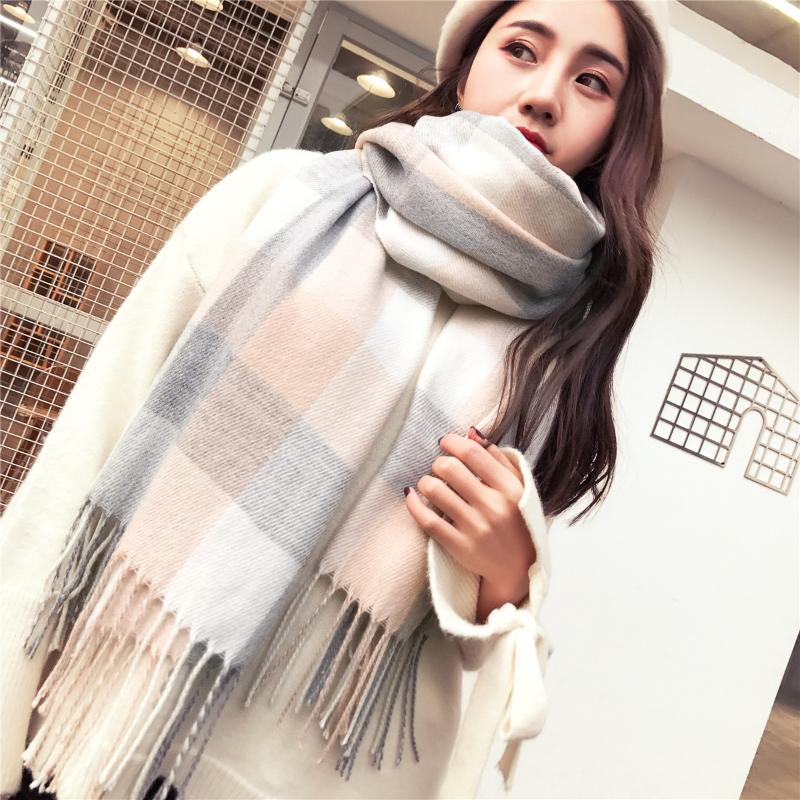 

Plaid scarf ladies autumn and winter color matching knitted warmth custom imitation cashmere shawl Europe and America thickening