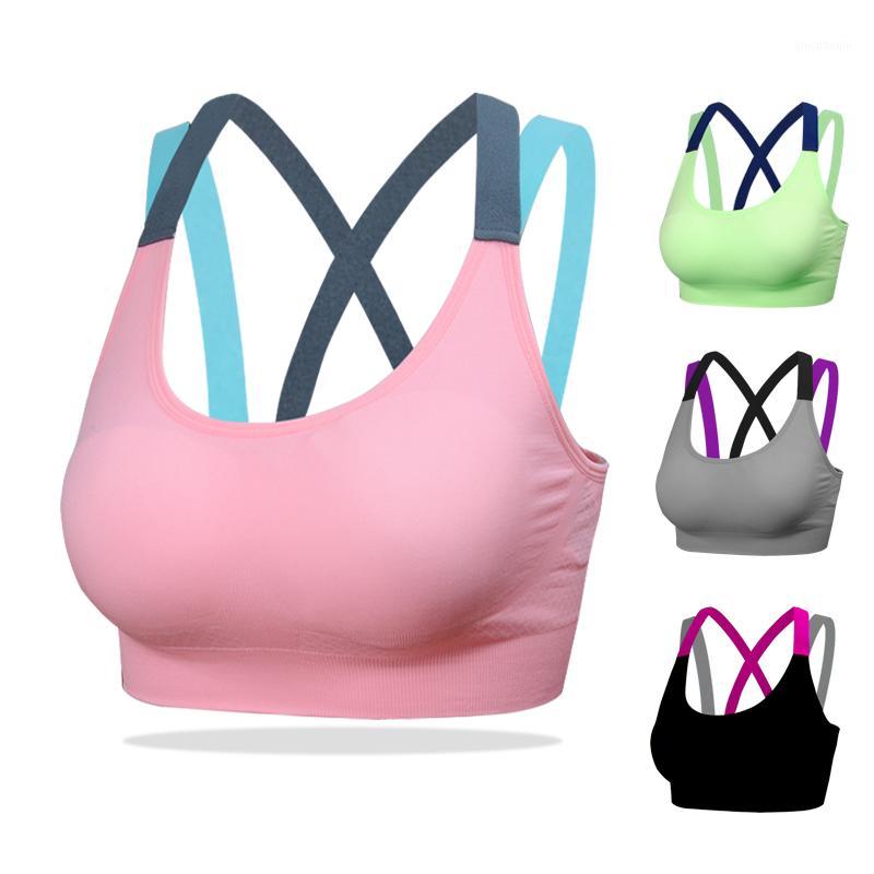 

Yoga Push Up Sports Bra Cross Strap Back Gym Yoga Bra Running Padded Brassiere Sport Fitness Top Tank Vest Shockproof Sport1, Pink