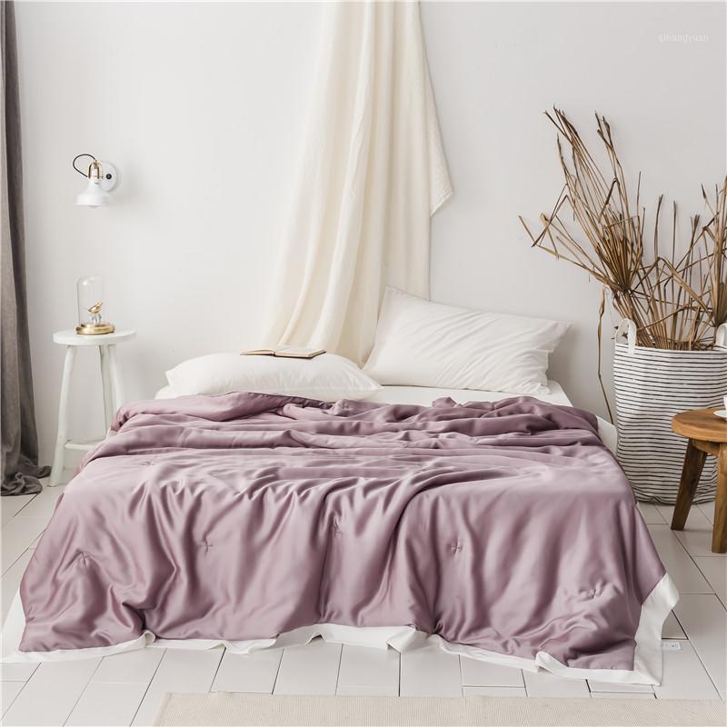 

60 Lenzing Tencel Summer Quilts Simple Solid Color Silk in Filler Comfort Air Conditioning Bed Cover Blanket As Gift 200x2301, Purple