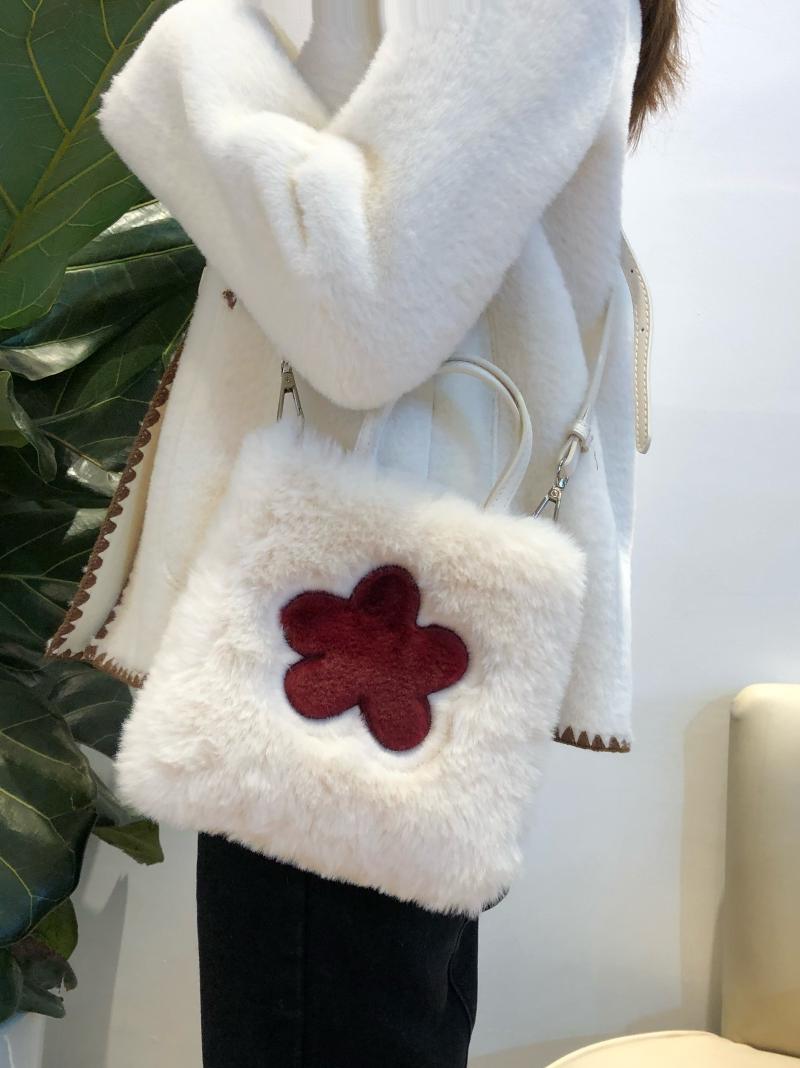 

Lovely sunflower Plush Bag Messenger Bag Handbag commuting women's hair square soft girl, White