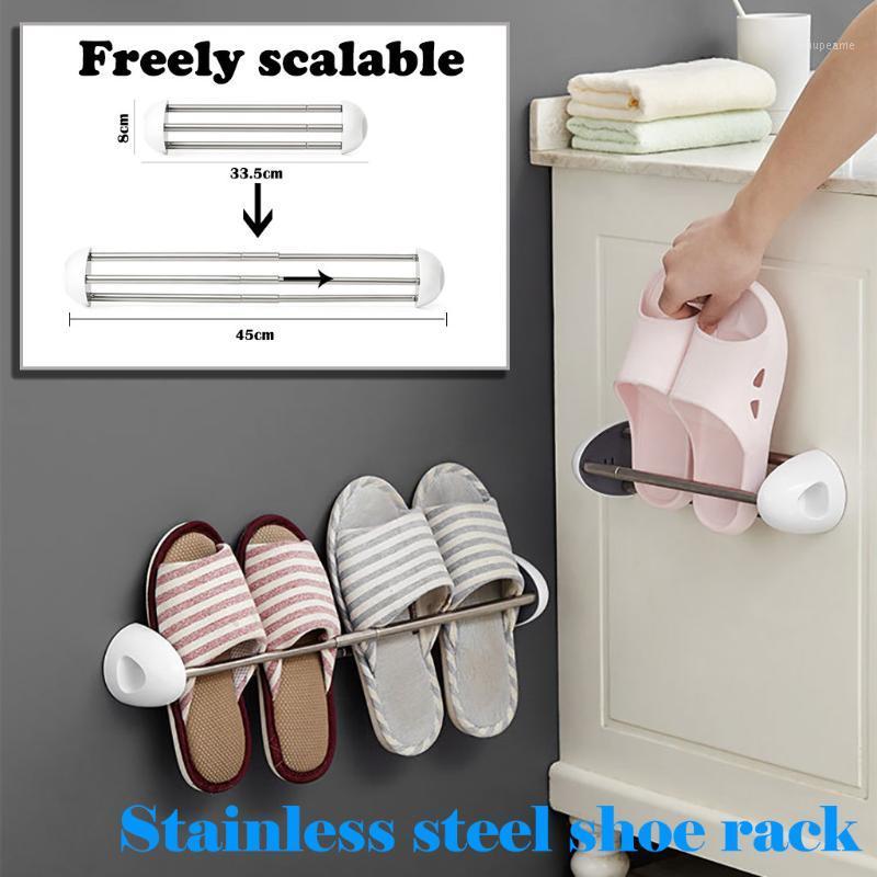 

Stainless Steel Retractable Slipper Shelf Free Punch Shoe Hanger Towel Rack Shoe Rack F28#351