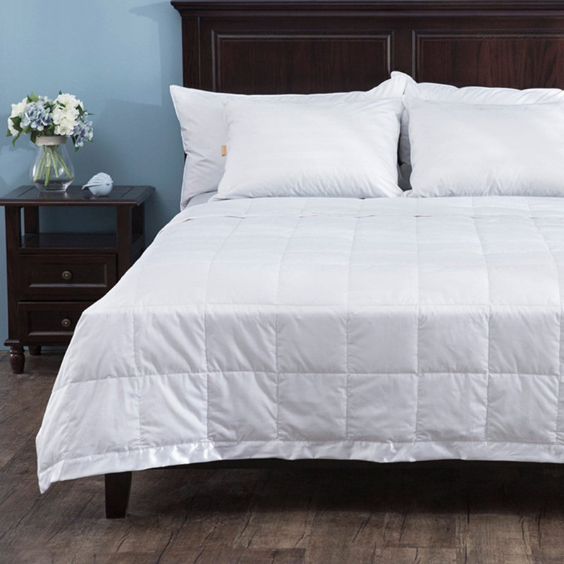 

Twin 180X220CM Down Blanket with Satin Trim 230 Thread Count 100% cotton filled 550 fp white duck down 100gsm for summer