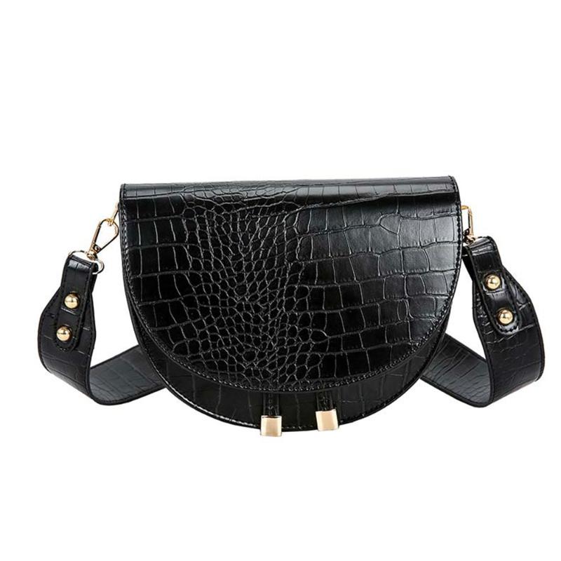 

Luxury Fashion Women Crossbody Bag Crocodile Semicircle Saddle Bags Soft Leather Shoulder Bags For Ladies Small Handbag Designer, Coffee