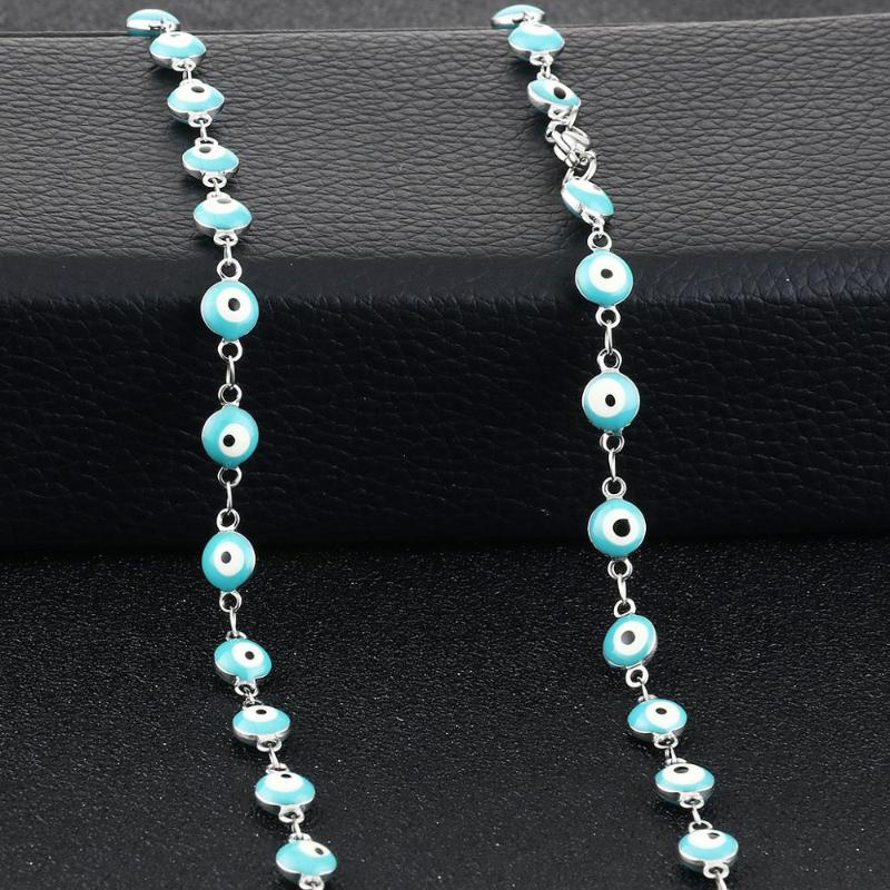 

Lucky Turkish Enamel Blue Red Color Evil Eyes Beads Necklace Stainless Steel Long Link Chains Necklace Muslim Islam Jewelry