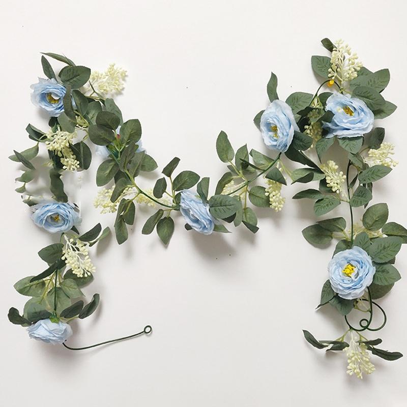 

6style Artificial Fake Leaf Eucalyptus Decor Home Window Bouquets Flower Garland1, Blue