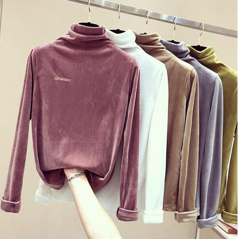 

Autumn Long Sleeve Velvet T-shirt Women Tee Loose Letter Embroidery Tshirts Casual Shirts For Women Top Winter Shirt 201125, Blue