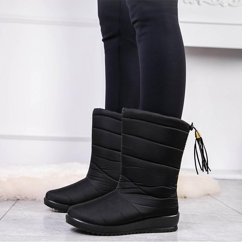 

Winter Boots Women Winter Shoes Mid-Calf Waterproof Snow Boots Wedges Warm Fur Female Shoes Woman Footwear Chaussures, Black