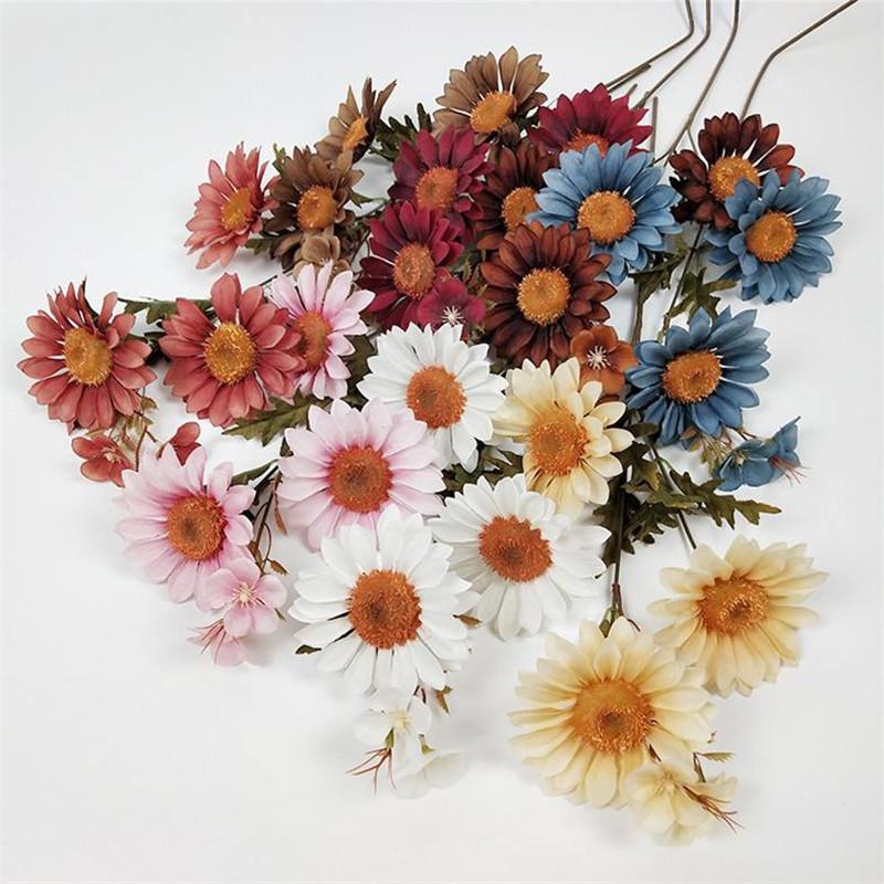 

10Pcs Fake Sunflower (3 heads/piece) 22" Length Simulation Autumn Sun Flowers for Wedding Home Decorative Artificial Flower, Blue