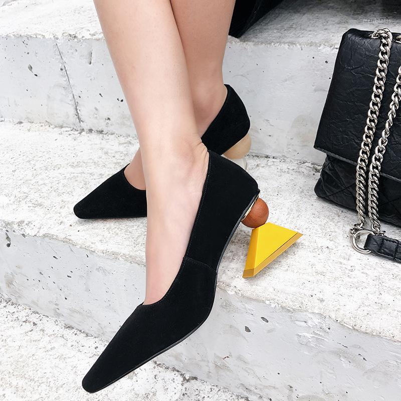 

Women's natural suede leather high heel pointed toe pumps high quality female fashion female footwear style comfortable shoes1, Black