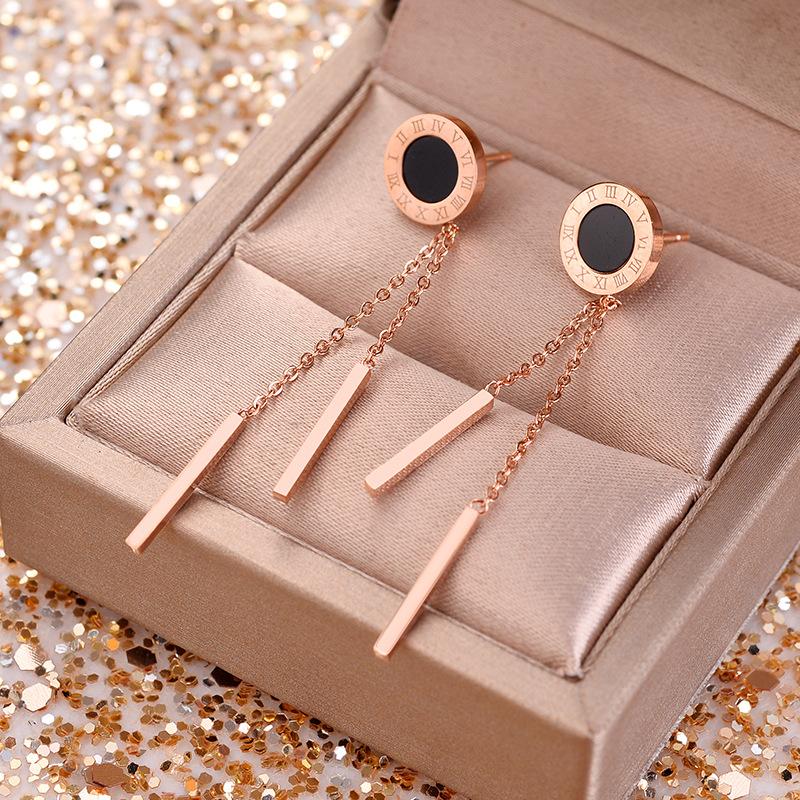 

Roman digital stud female double tassel stainless steel rose gold earrings Haoshi Pendant Earrings 2021 new accessories