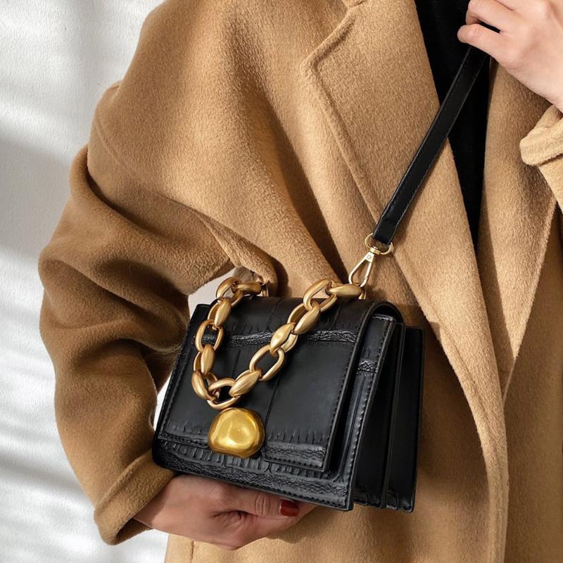 

Fashion Stone Pattern Women Shoulder Bag Designer Brand Metal Chain Women Handbags and Purses 2021 Crossbody Bags for 2021, Black