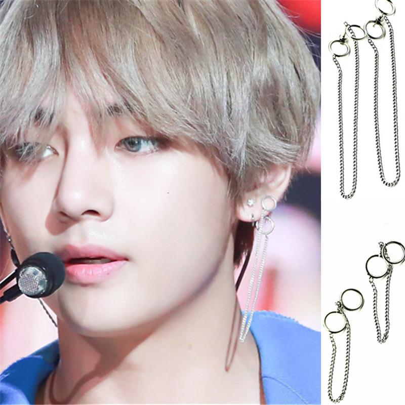 

KPOP DNA Korean QUMORAIN Bangtan V Kim Tae Hyung Titanium Stainless steel Tassel Earrings Jewelry