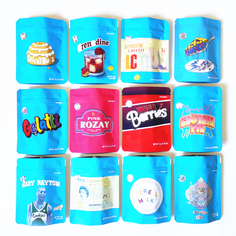 

Dry Herb Flower Packing Bags Lemon Nade CHUCKLES BAG CALI PLUG Hashtag Blue Cookies Jungle Boys Bags Runtz Mylar Zipper bags