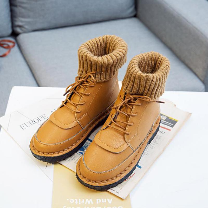 

Autumn And Winter 2021 New Korean Flat Bottomed 100% Wool Mouth Short Boots Women's Low Tube Lace Up Solid Color Women's Boots, Beige