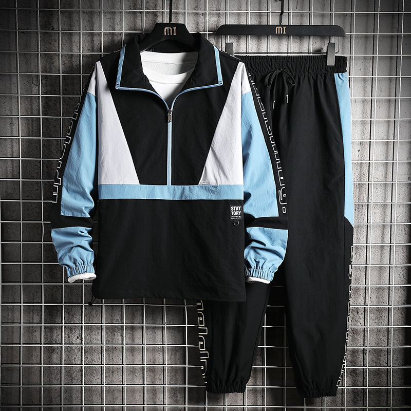 

Men's Sportswear Tracksuit Men Patchwork Hip Hop Streetwear Jacket Sweatpants Jackets Joggers Pants Sets Sport suits kg-9, Black tracksuit men