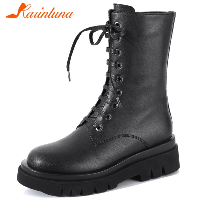 

Brand New Flat Platform Top Quality Cow Leather Big Size 40 Black White Genuine Leather Autumn Boots Autumn