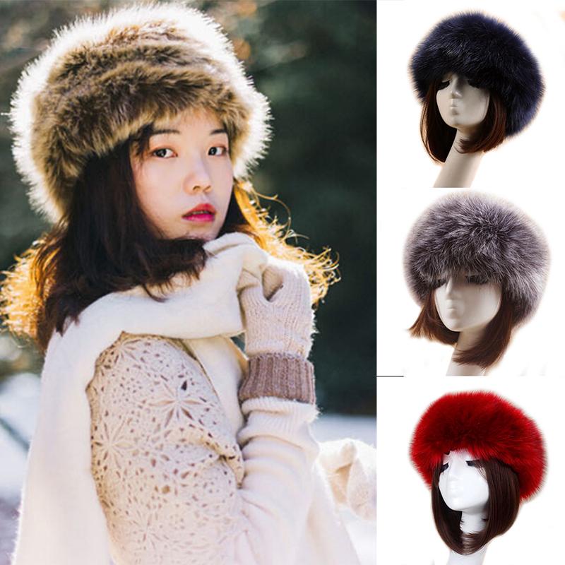 

Unisex Thick Faux Fake Fur Headwear Euramerican Headband Winter ear Warm Ski Hat Plush Head Hair Bands