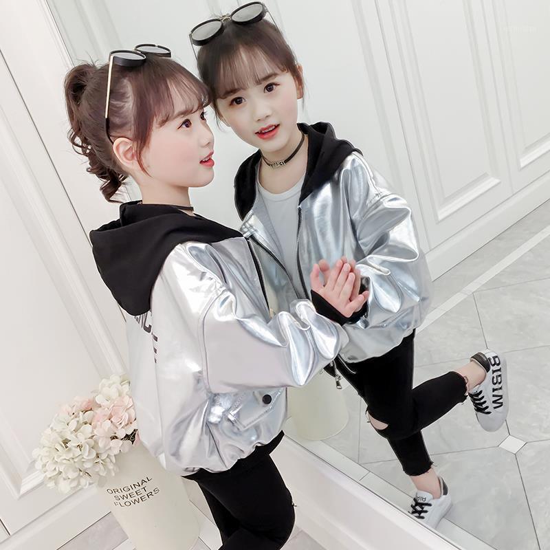 

Teenagers Girls Spring Silver Jackets Infant Toddler Reflective Thin Hooded Windbreaker Coats For Children Korean Streetwear1, White-e