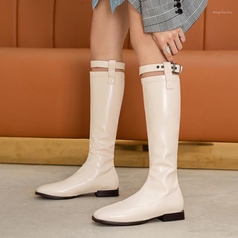 

Large size women's shoes boots knight boots long high tube flat riding thick legs knight leather fat MM1, Beige